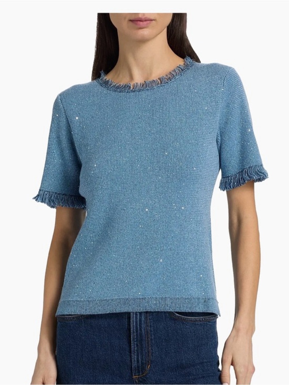 NWOT Kobi Halperin Kate Fray-Trim Short-Sleeve Linen Blend Sweater XS